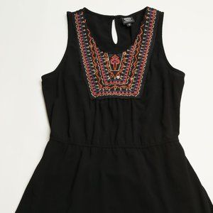 Black Maxi Dress - Tiered w Colorful Beaded Chest